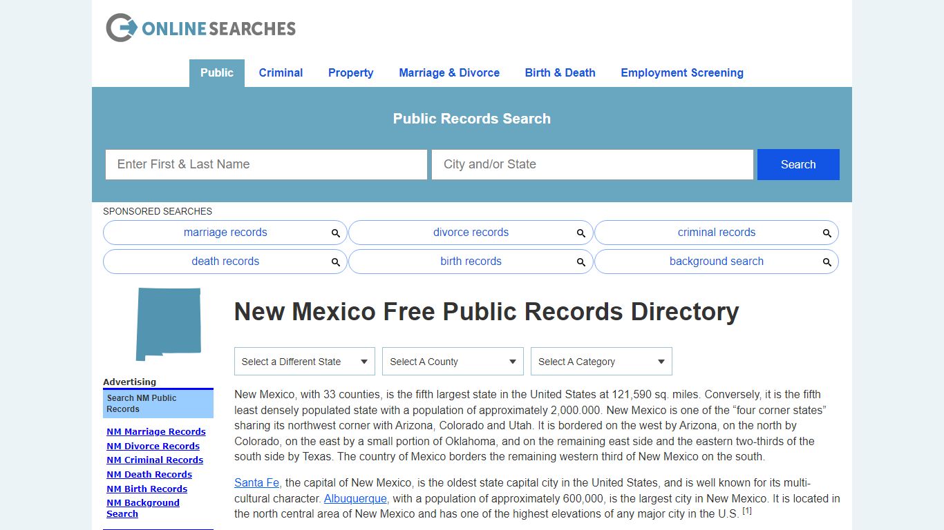 New Mexico Free Public Records Directory - OnlineSearches.com